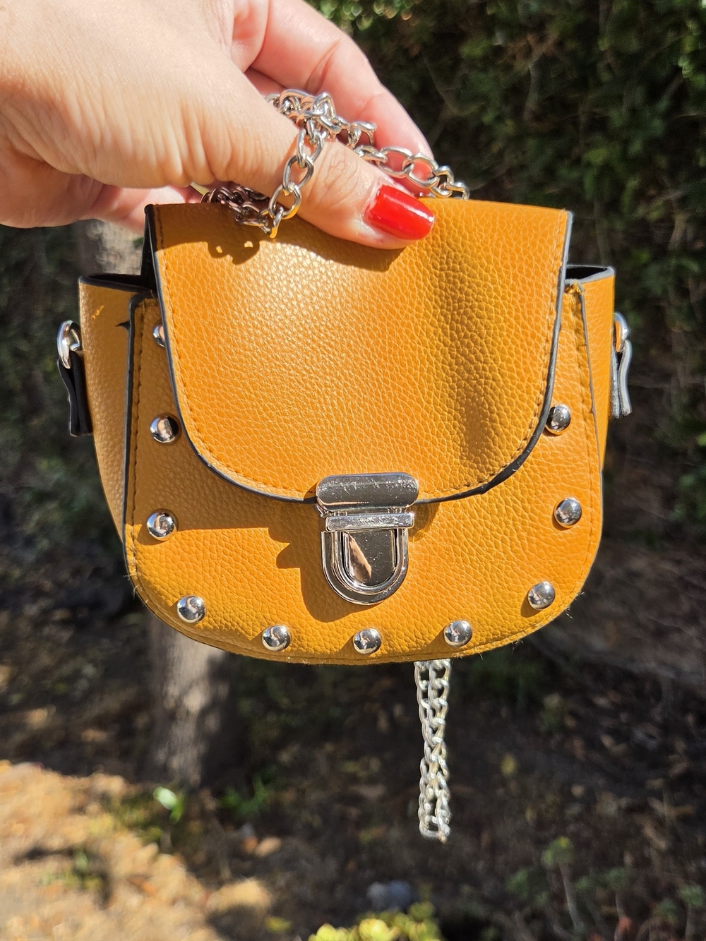 Source Unknown Yellow Studded Mini Chain Crossbody